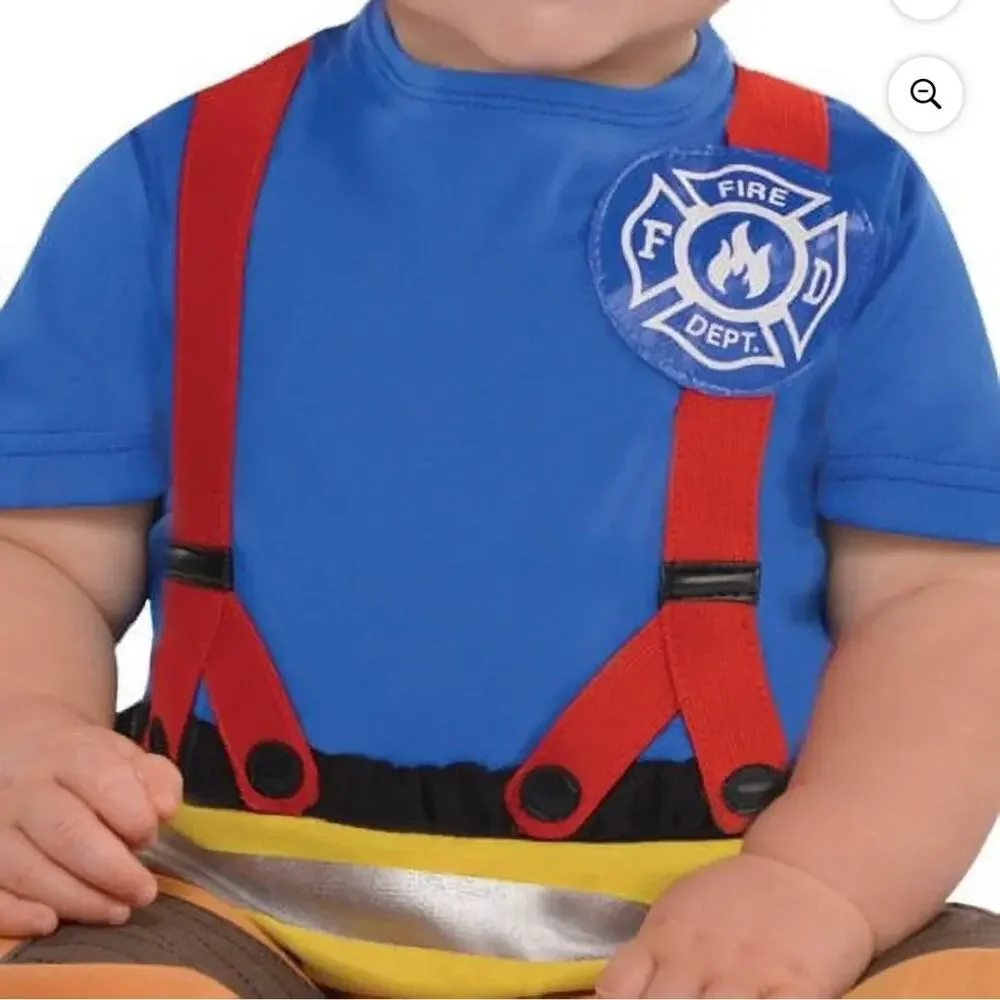 Amscan Fireman Halloween Costume with Jumpsuit & Hat for Infant 6-12 Months New